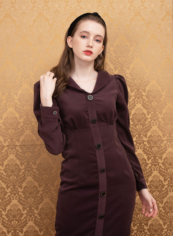 volume sleeve dress (burgundy)